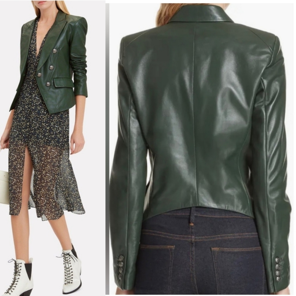 Veronica Beard Cooke leather Blazer jacket Green Size 4
